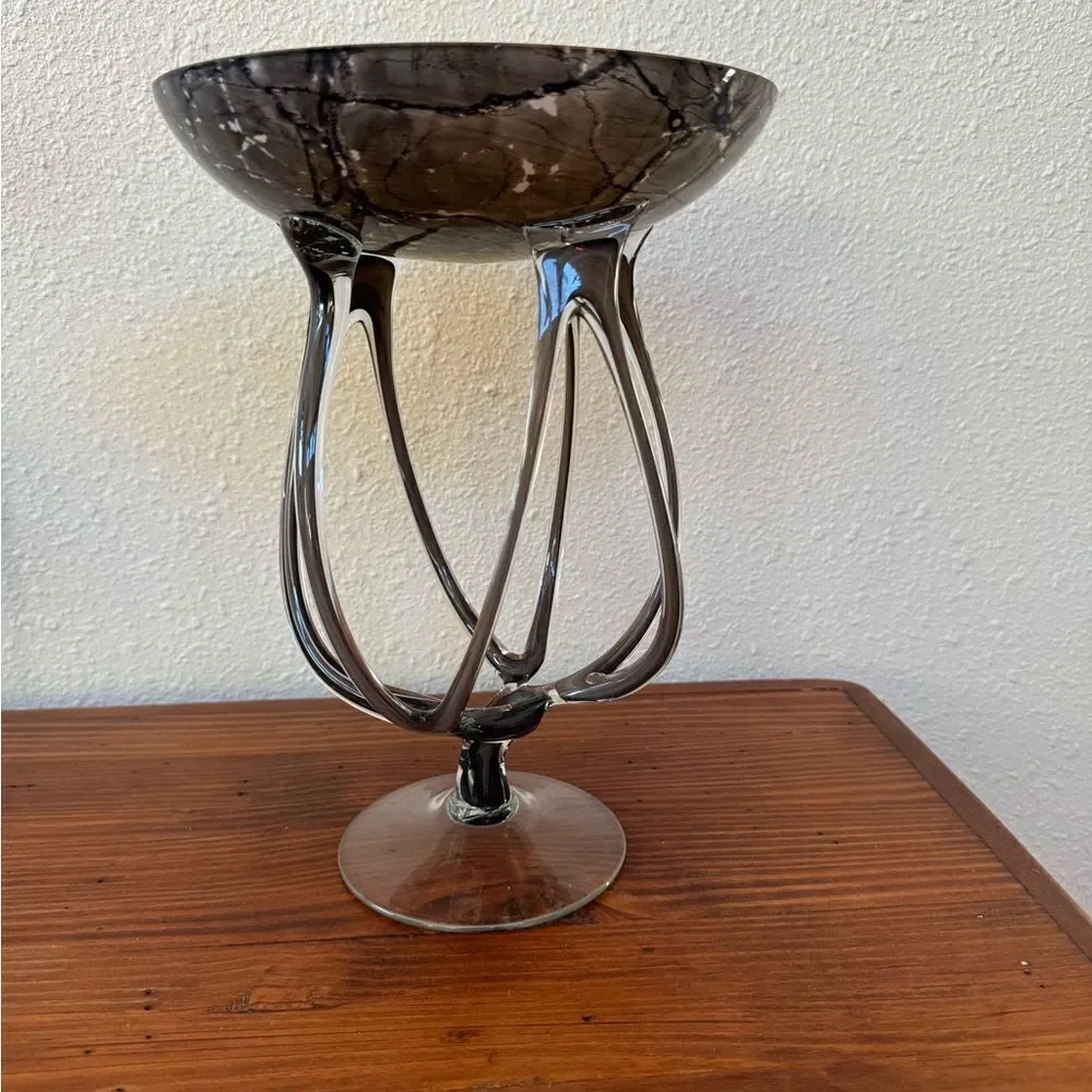 Vintage Josefina Krosno Jellyfish Octopus Modern Art Glass Sculptural Bowl Stand